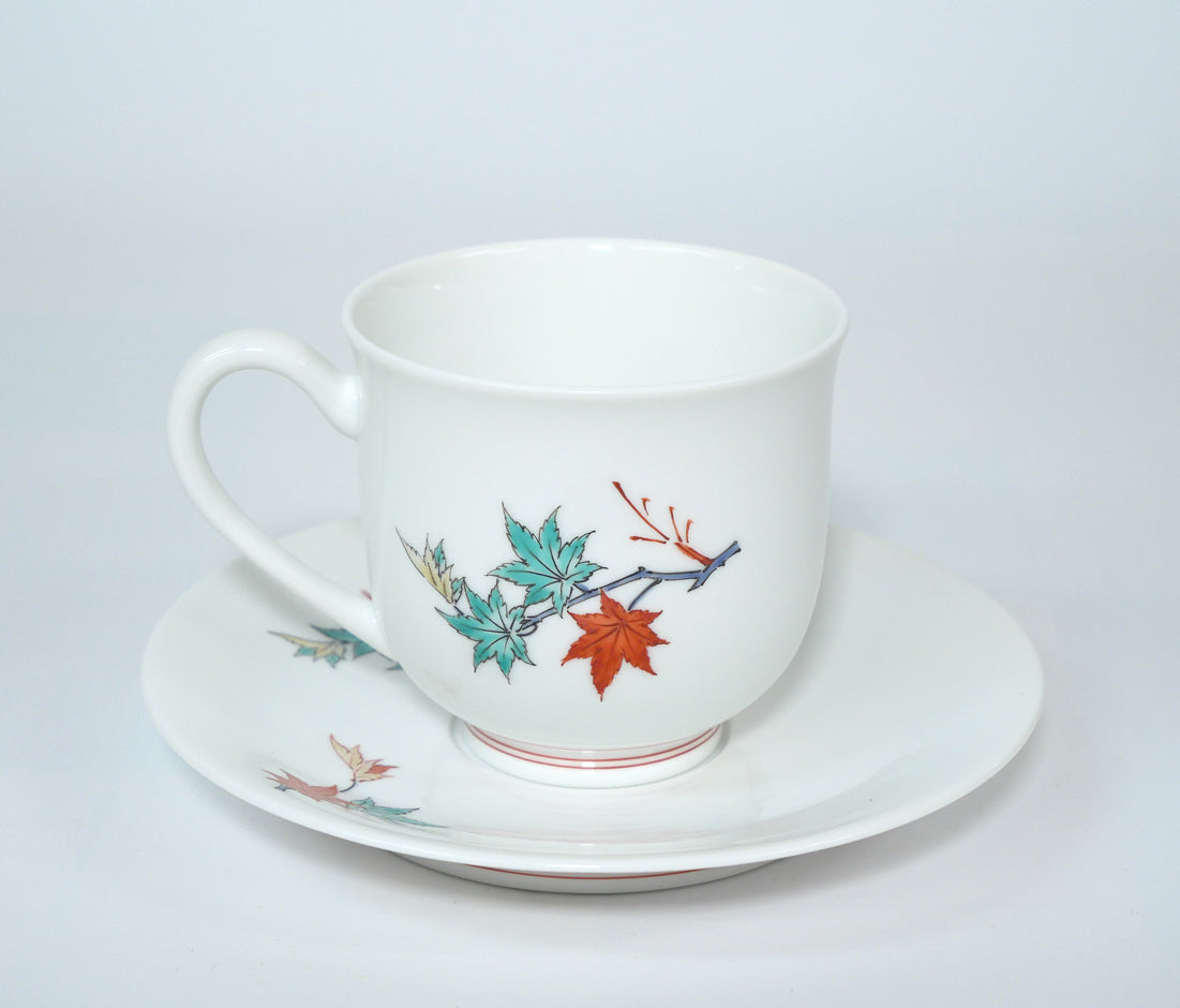 十四代酒井田柿右衛門「濁手珈琲碗紅葉文」共箱 作品全体画像3