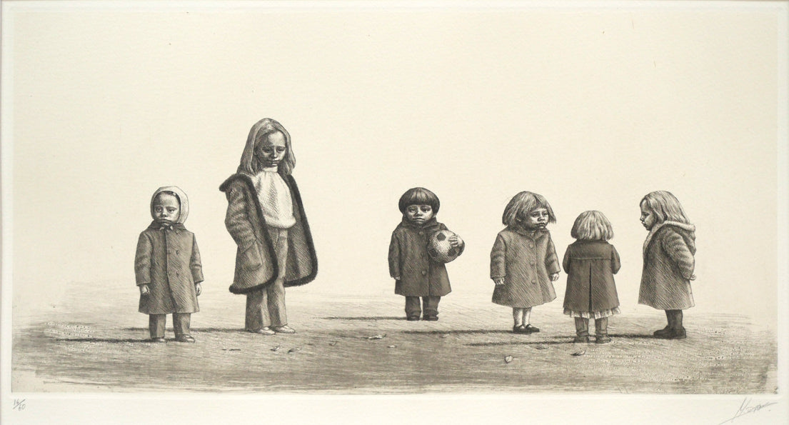相笠昌義「コートのこども達」銅版画 作品全体拡大画像
