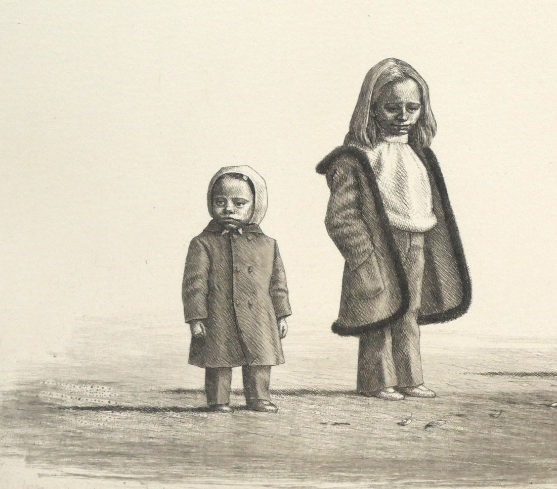 相笠昌義「コートのこども達」銅版画 拡大画像1