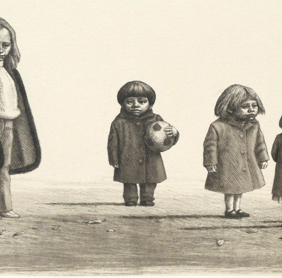 相笠昌義「コートのこども達」銅版画 拡大画像2