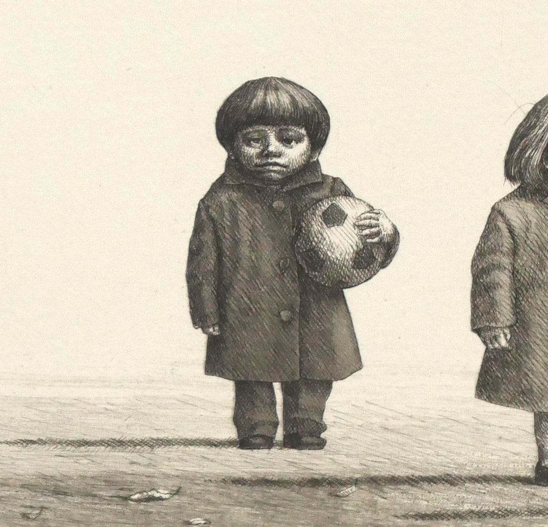 相笠昌義「コートのこども達」銅版画 拡大画像3