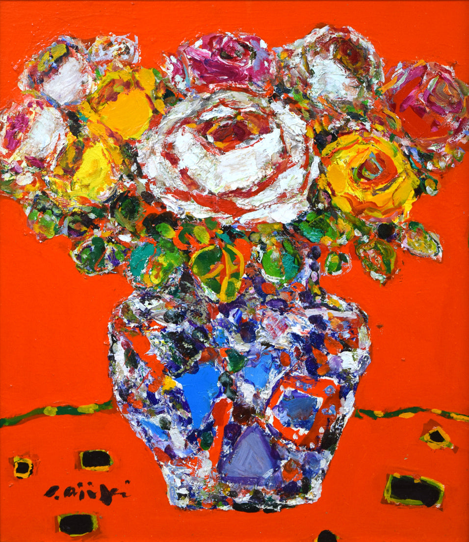 安食慎太郎「バラ」油絵・F10号 作品全体拡大画像