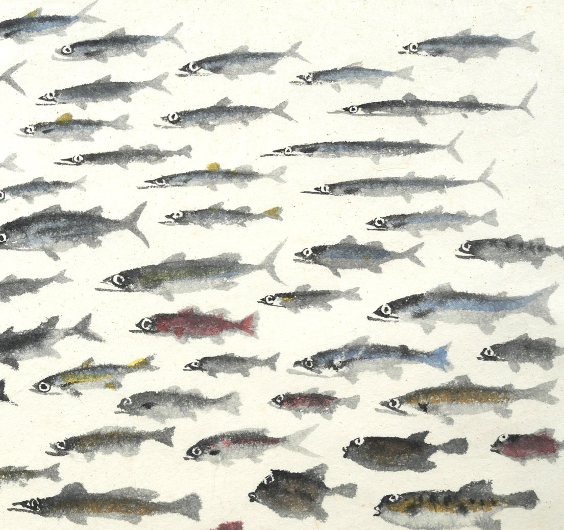 赤穴宏「百魚図」肉筆彩色図 拡大画像2
