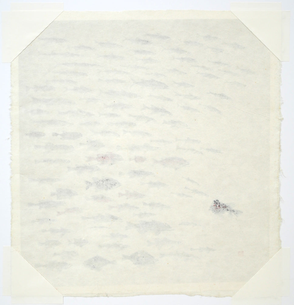 赤穴宏「百魚図」肉筆彩色図 作品裏側画像