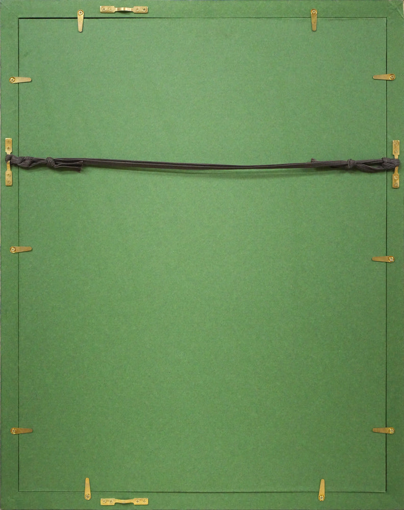 秋山巌「雨ふるふるさと」木版画 額縁裏側画像