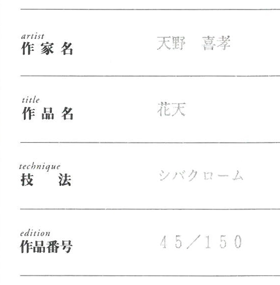 天野喜孝「花天」シバクローム版画 保証書拡大画像