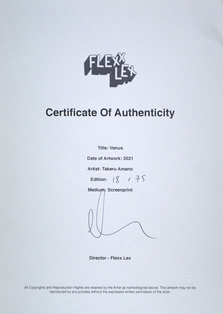 天野タケル「Venus」シルクスクリーン版画 作品保証書