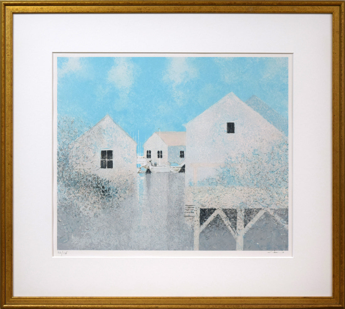 アンドレ ブーリエ(Andre BOURRIE)「湖上の家」リトグラフ