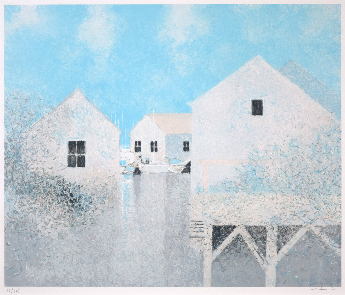 アンドレ ブーリエ(Andre BOURRIE)「湖上の家」リトグラフ 作品全体拡大画像