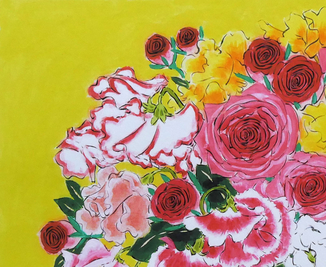 青木乃里子「スイートピーと薔薇」ジクレー版画 拡大画像1