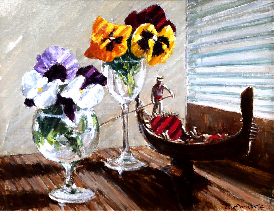 荒木義太郎「窓辺の静物」油絵・F6号 作品全体拡大画像