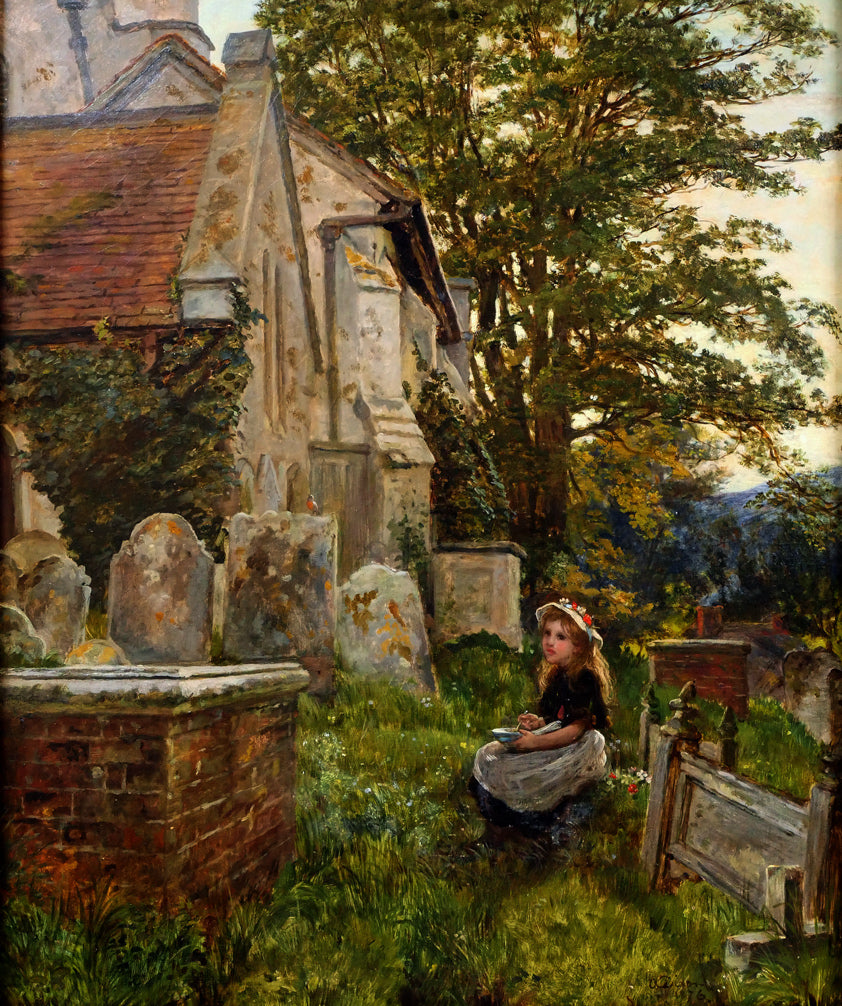 アルフレッド ディクソン(Alfred Dixon)「教会のそばの少女」油絵・変形20号 作品全体画像