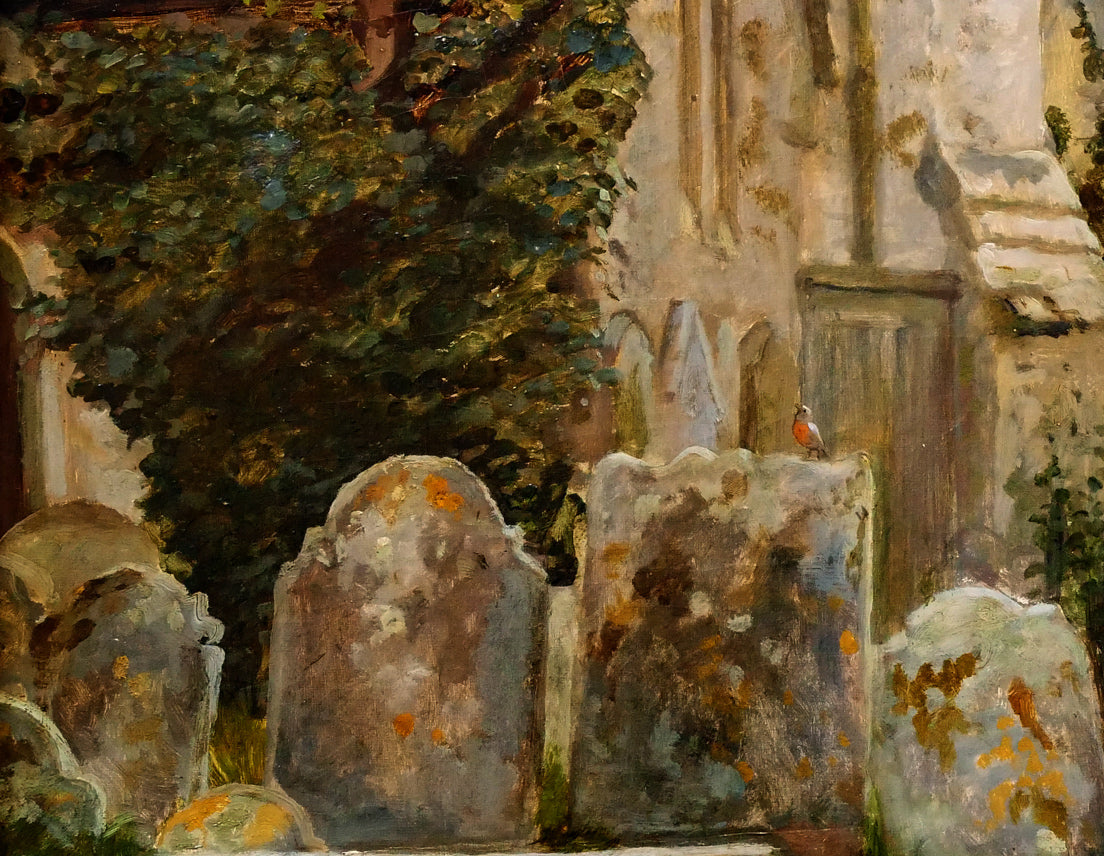 アルフレッド ディクソン(Alfred Dixon)「教会のそばの少女」油絵・変形20号 拡大画像3