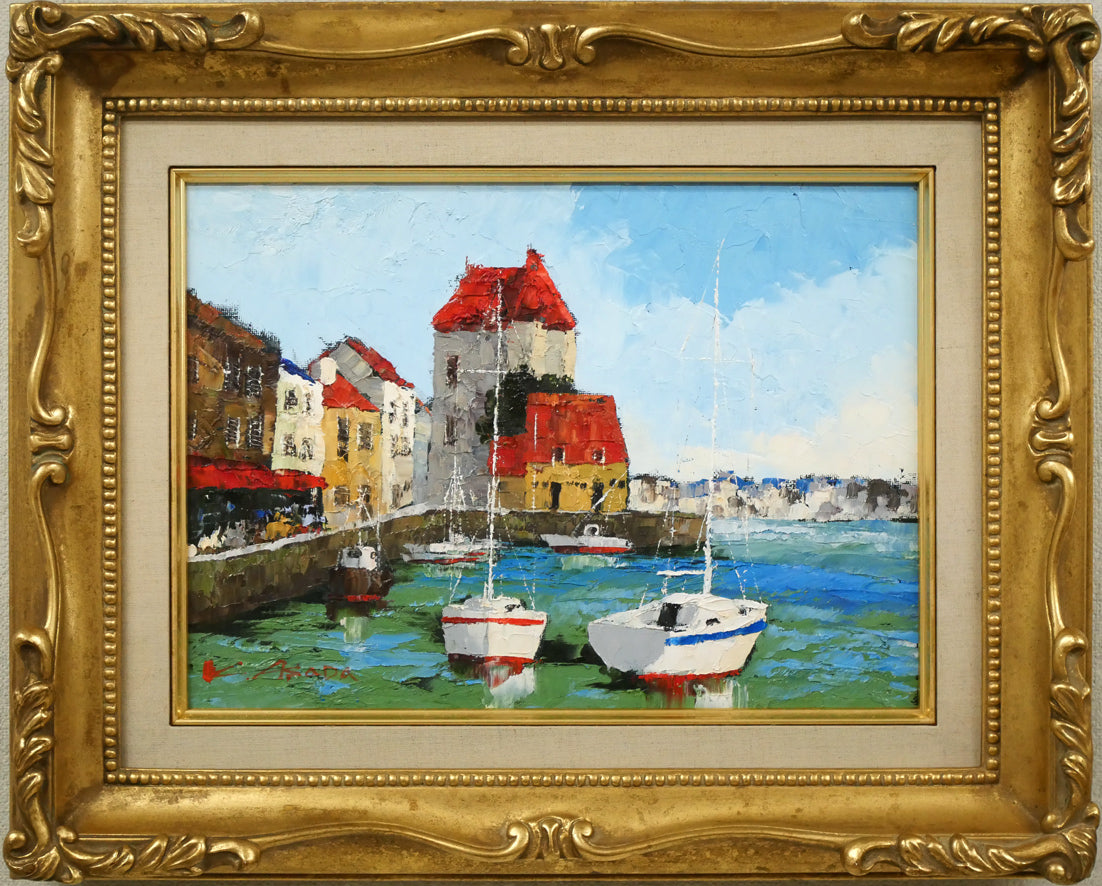 浅田薫「オンフルール港(フランス)」油絵・F4号