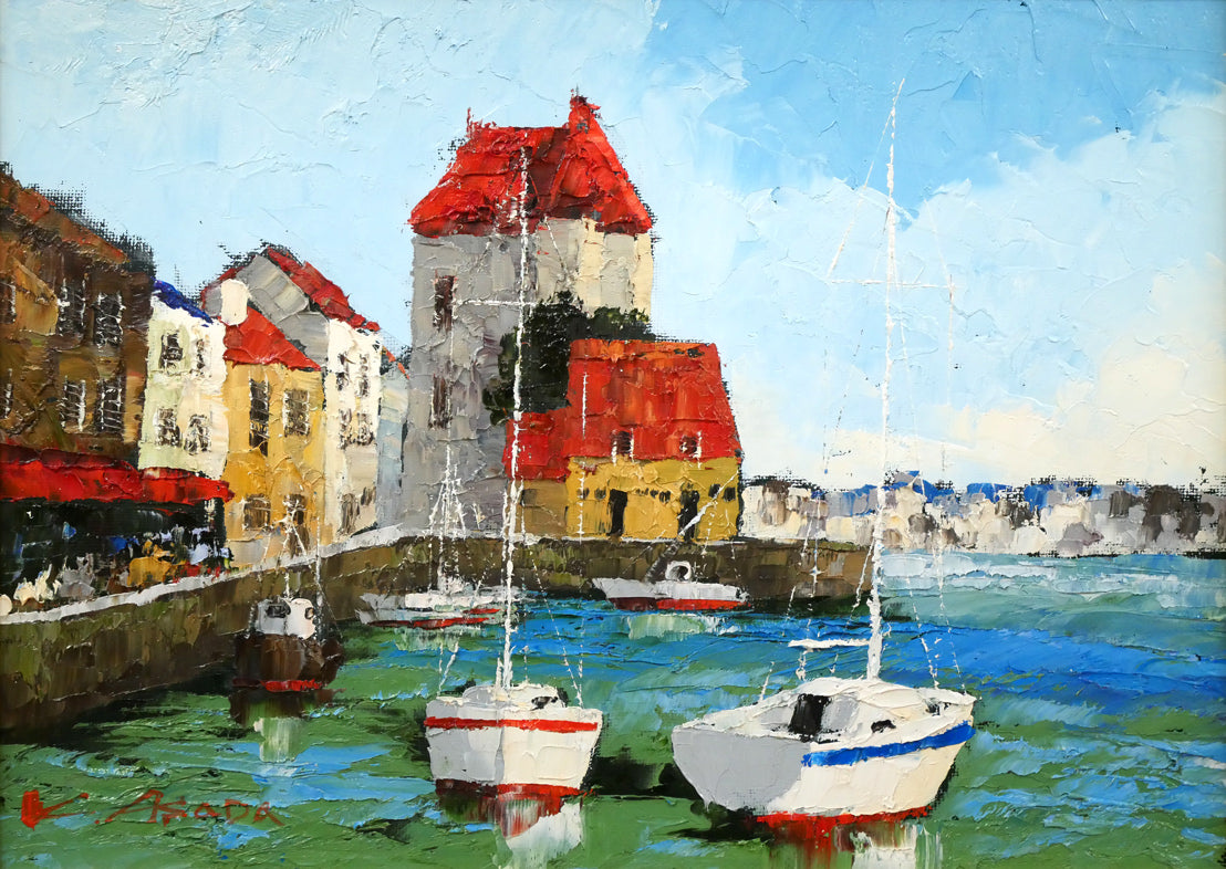 浅田薫「オンフルール港(フランス)」油絵・F4号 作品全体画像