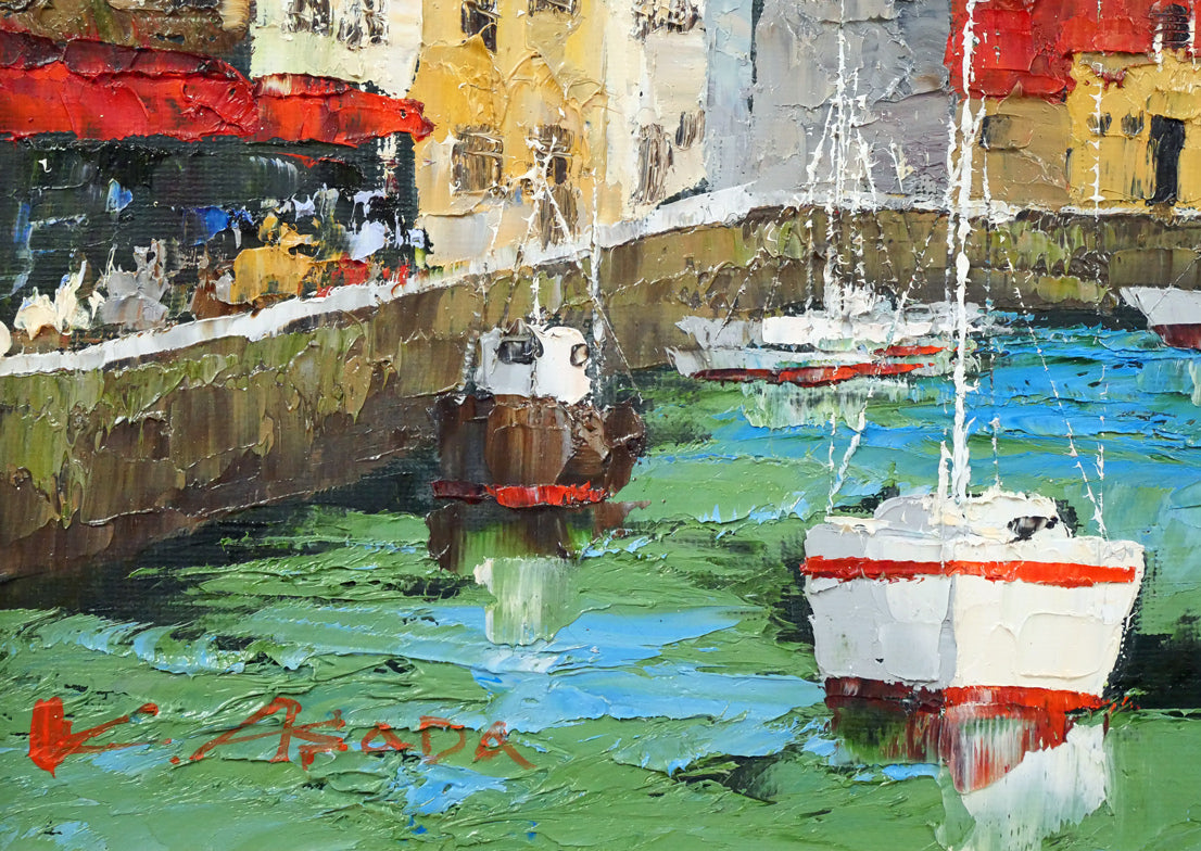 浅田薫「オンフルール港(フランス)」油絵・F4号 拡大画像3