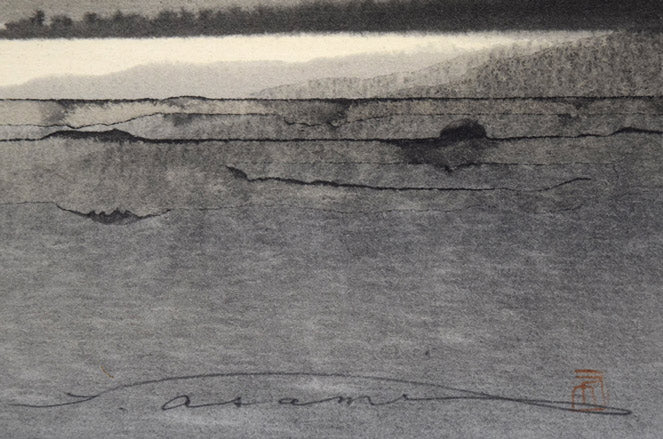 阿左美哲男「風景」氷画 本人直筆鉛筆サイン・落款拡大画像