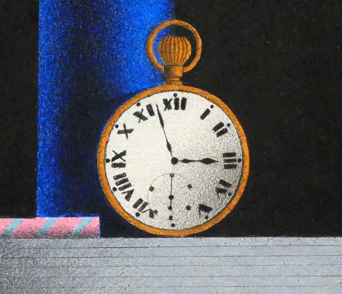 マリオ アヴァチ(Mario AVATI)「時計のある静物」肉筆パステル画・S5号 拡大画像5