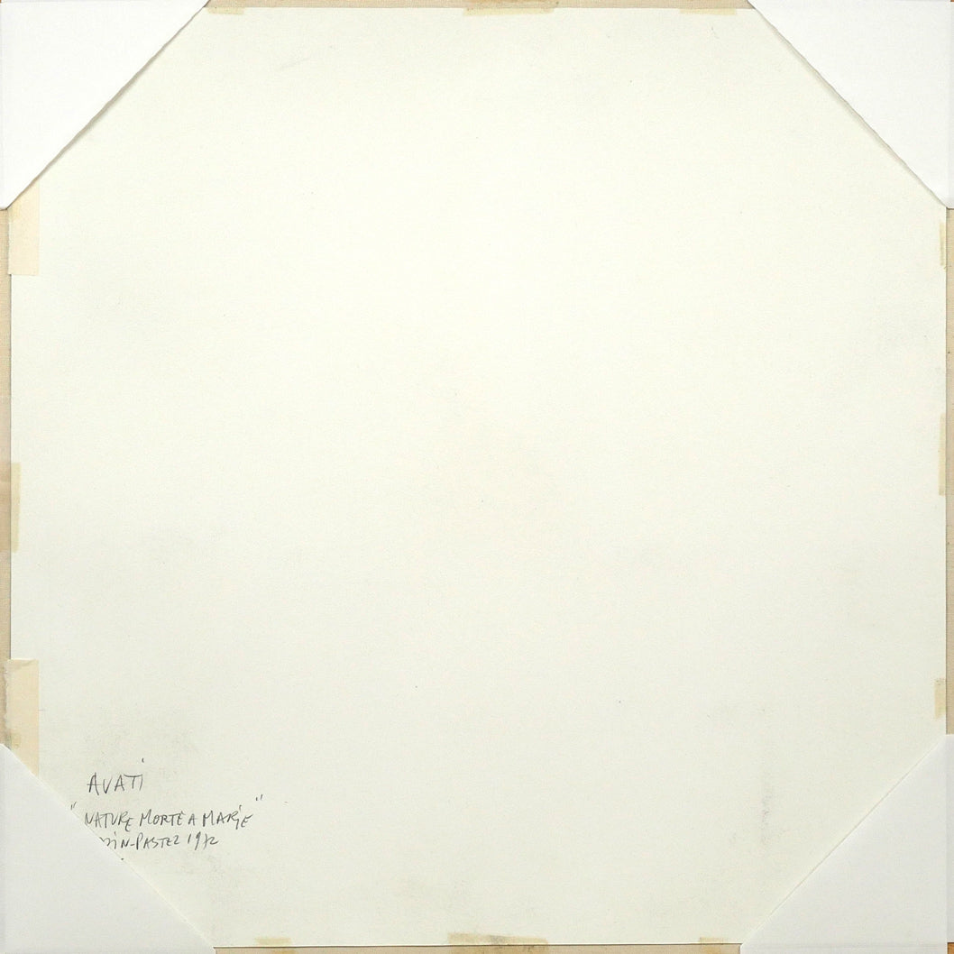 マリオ アヴァチ(Mario AVATI)「時計のある静物」肉筆パステル画・S5号 作品裏側画像