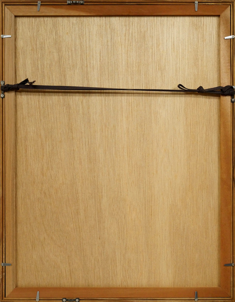 畦地梅太郎「初冬の声」木版画 額縁裏側画像