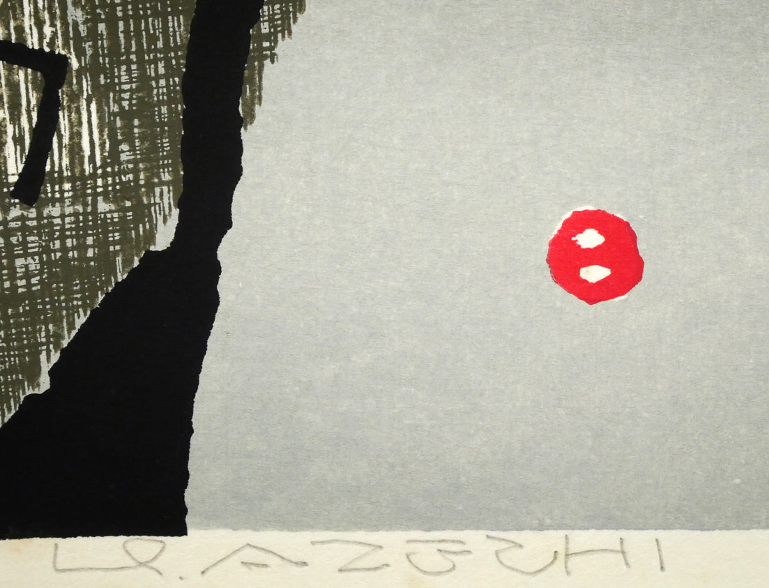 畦地梅太郎「初冬の声」木版画 本人直筆鉛筆サイン