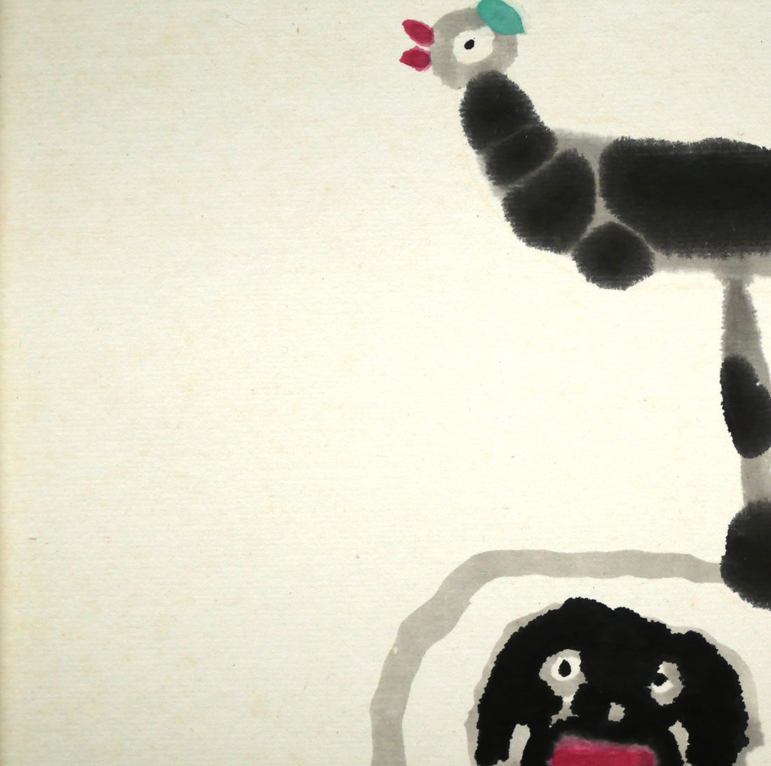 畦地梅太郎「鳥と山男」水彩画 拡大画像1