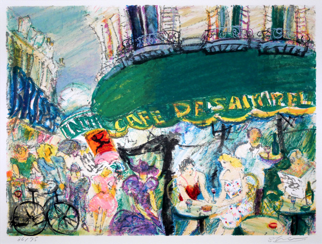 東弘孝「カフェ」リトグラフ 作品全体拡大画像