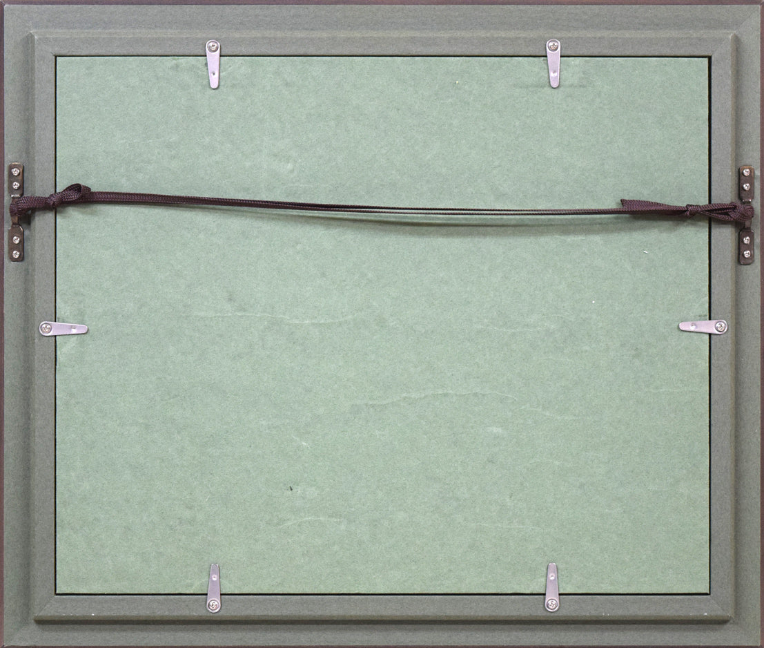 伴清一郎「めぐりあい」板に油彩、テンペラ・変形SM 額縁裏側画像