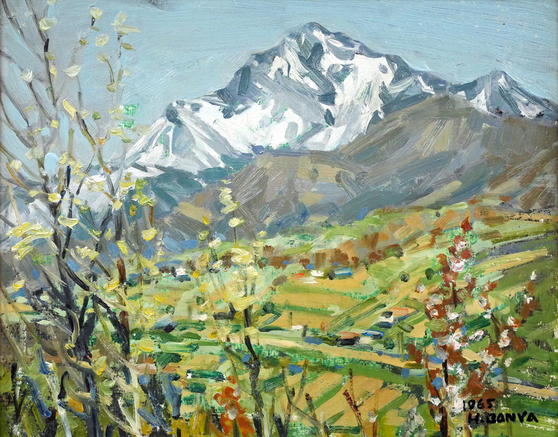 萬谷藤男「芦別岳の春」油絵・F3号 作品全体拡大画像