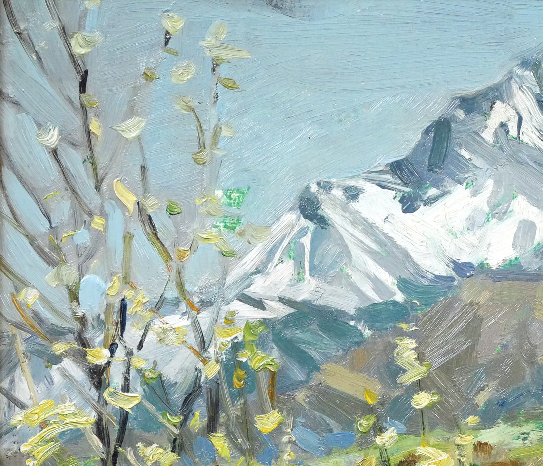 萬谷藤男「芦別岳の春」油絵・F3号 拡大画像1