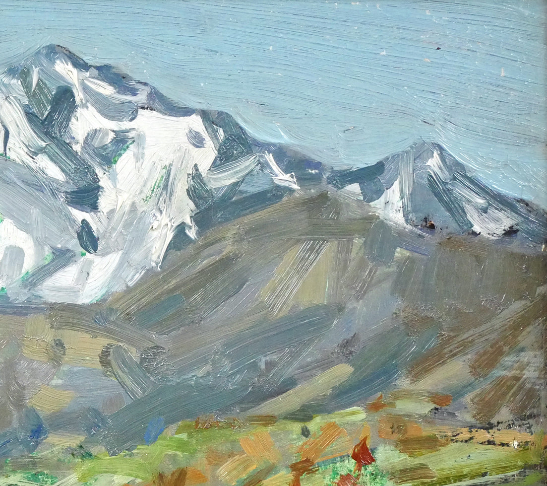 萬谷藤男「芦別岳の春」油絵・F3号 拡大画像2