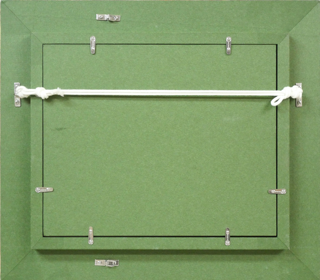 萬谷藤男「芦別岳の春」油絵・F3号 額縁裏側画像