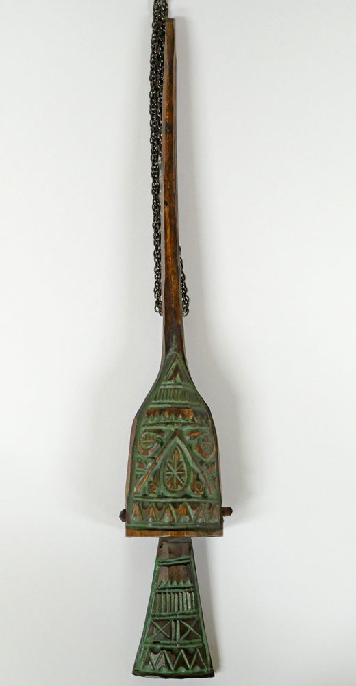 砂澤ビッキ「樹鈴ペンダント(約18.8cm)」木彫作品 作品全体画像(表)