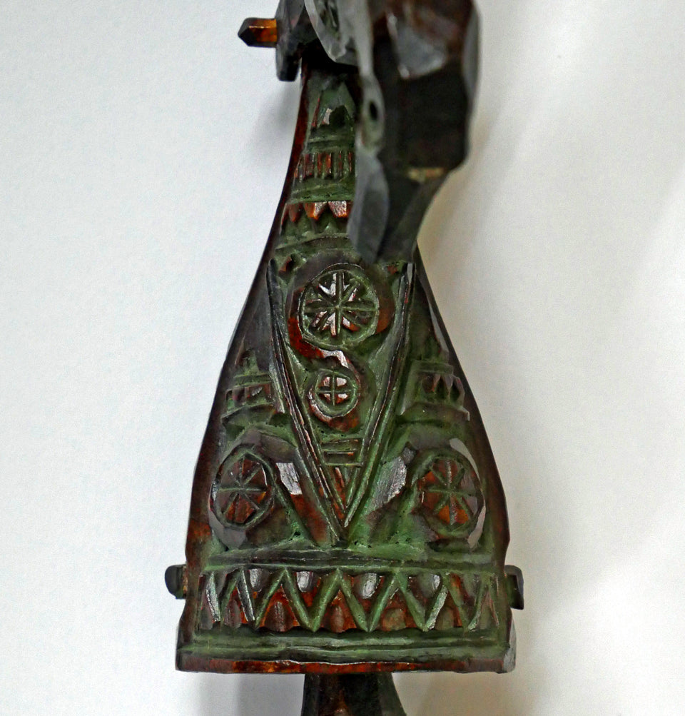 砂澤ビッキ「樹鈴二連啄木鳥(キツツキ)ペンダント(約21.7cm)」木彫作品 拡大画像2