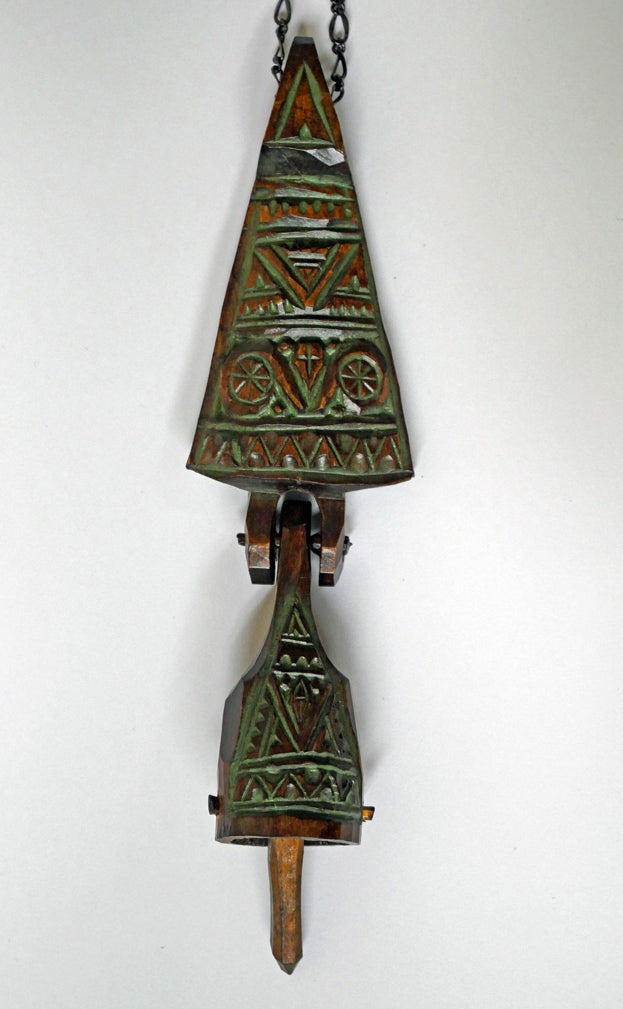 砂澤ビッキ「樹鈴ペンダント二連(約14.7cm)」木彫作品 作品全体画像