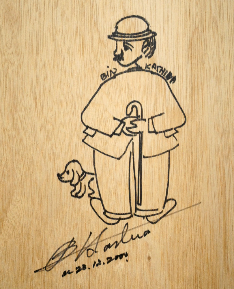 ビンカシワ「キャフェテラス(CAFETERIA)」シルクスクリーン版画 額裏拡大画像(作者直筆画)