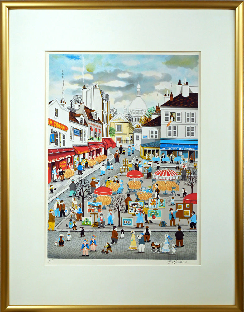 ビンカシワ「パリ・モンマルトル丘の上」リトグラフ