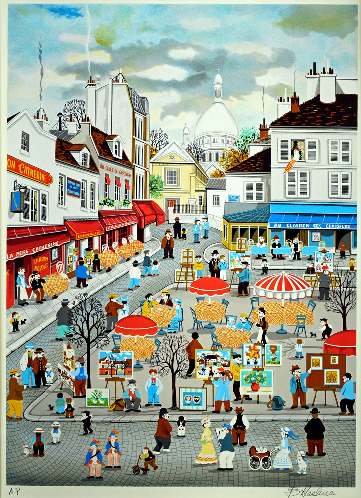 ビンカシワ「パリ・モンマルトル丘の上」リトグラフ 作品全体画像