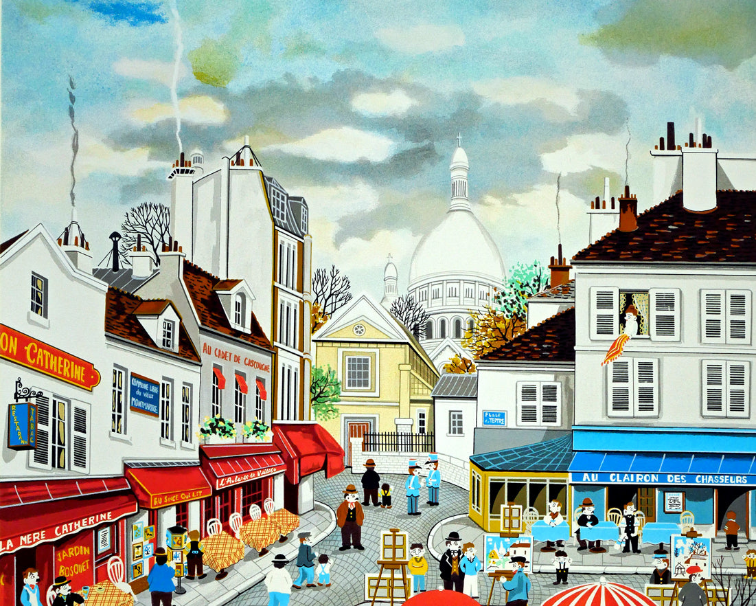 ビンカシワ「パリ・モンマルトル丘の上」リトグラフ 拡大画像1