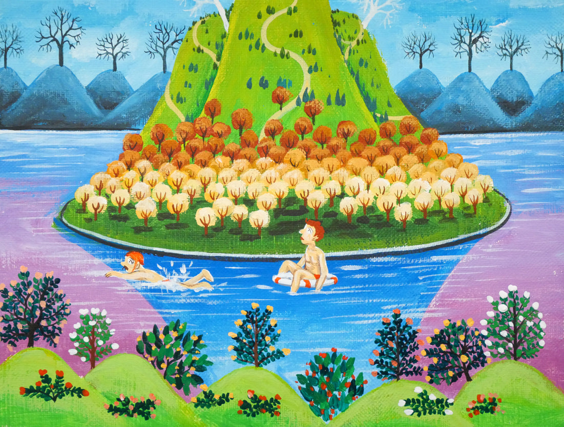 ビンカシワ「夢の島」油絵・SM 拡大画像2