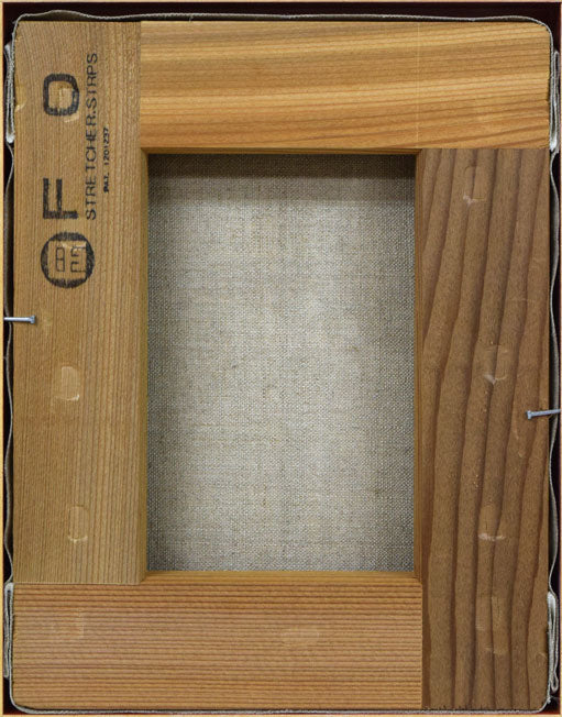 ビン・カシワ「初恋」油絵・F0号 キャンバス裏側画像