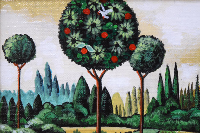 ビン・カシワ「ヒッチハイク」油絵・F0号 拡大画像1