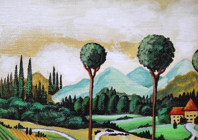 ビン・カシワ「ヒッチハイク」油絵・F0号 拡大画像2