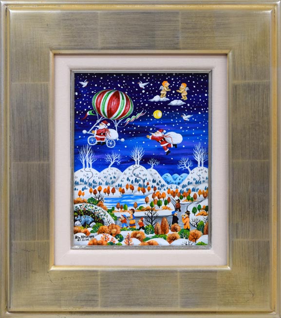 ビン・カシワ「オーイ、待っておくれ(サンタ)」油絵・F0号