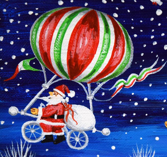 ビン・カシワ「オーイ、待っておくれ(サンタ)」油絵・F0号 拡大画像2