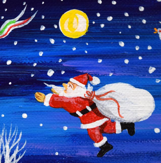 ビン・カシワ「オーイ、待っておくれ(サンタ)」油絵・F0号 拡大画像4