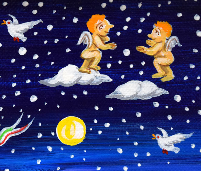 ビン・カシワ「オーイ、待っておくれ(サンタ)」油絵・F0号 拡大画像3