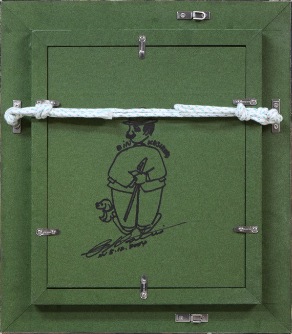 ビン・カシワ「オーイ、待っておくれ(サンタ)」油絵・F0号 額縁裏側画像