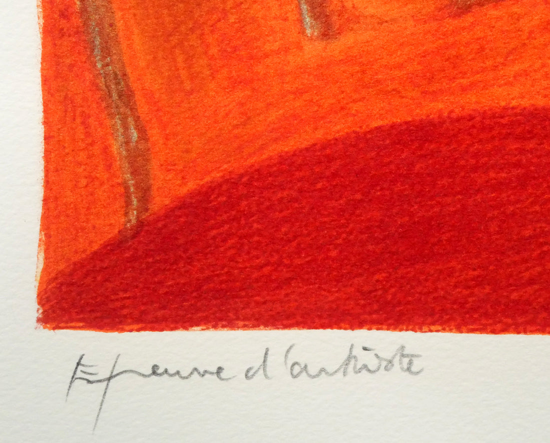 ピエール ボンコンパン(Pierre BONCOMPAIN)「赤いテーブルクロス」リトグラフ 限定番号(作家保存版)