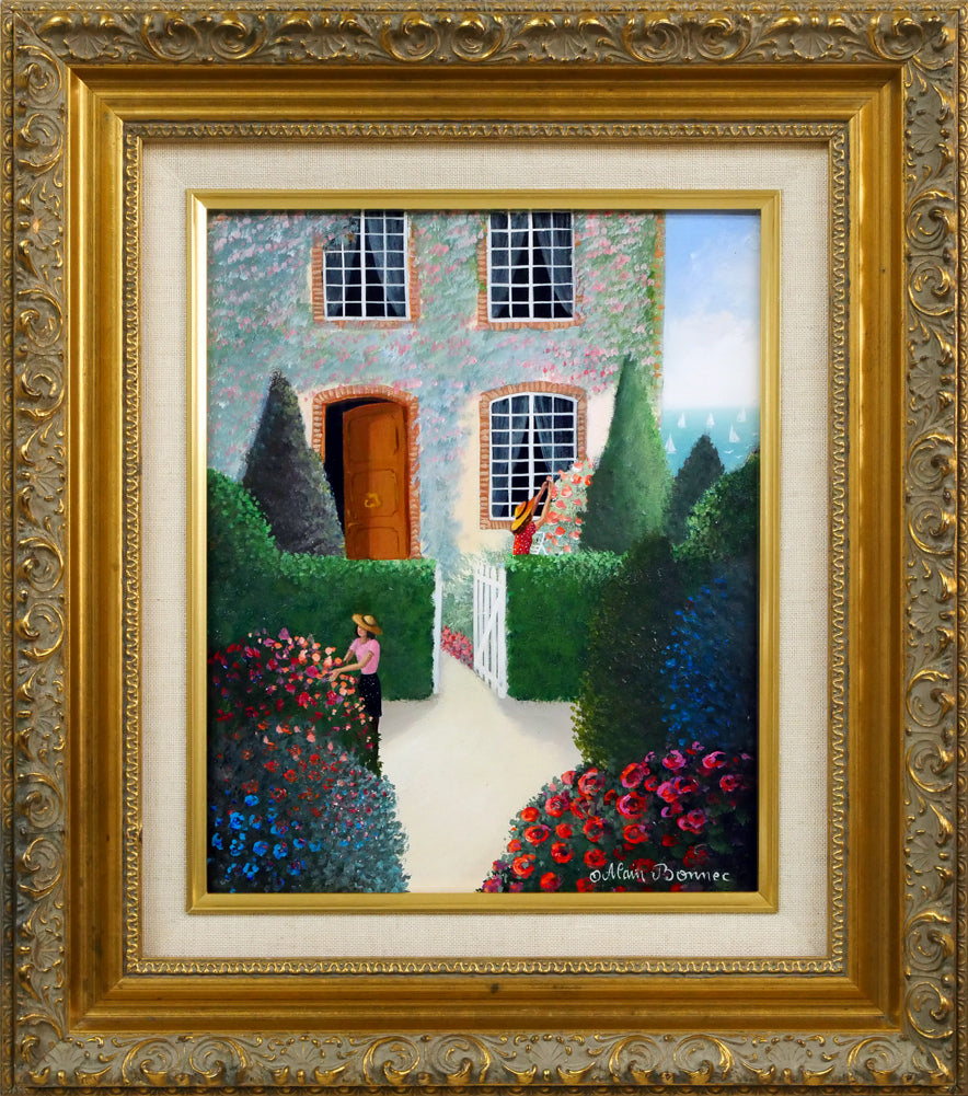 アラン ボネック(Alain BONNEC)「コートダジュールの休日」油絵・仏F3号